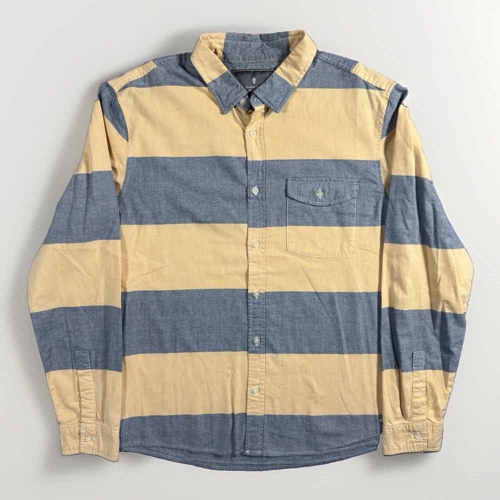 Hawkings McGill Mens L Blue Tan Colorblock Button Down Shirt Cotton Long Sleeve